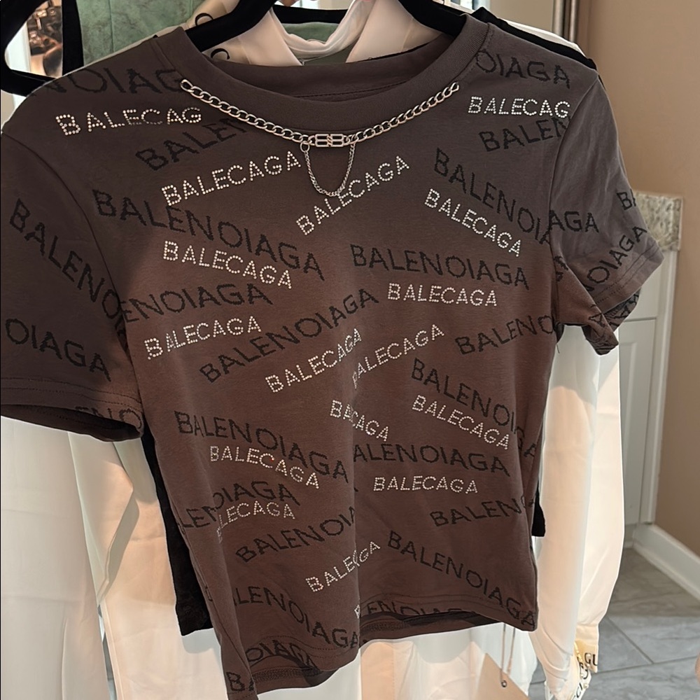 Brown Graphic T-Shirt with Chain Detail